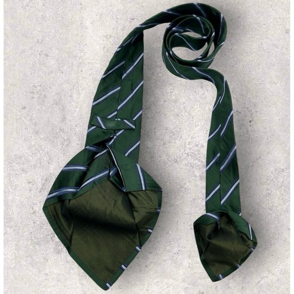 KITON 7fold Silk Tie ITALY XL Green Blue Striped W:3.7" EUC - Picture 4 of 6